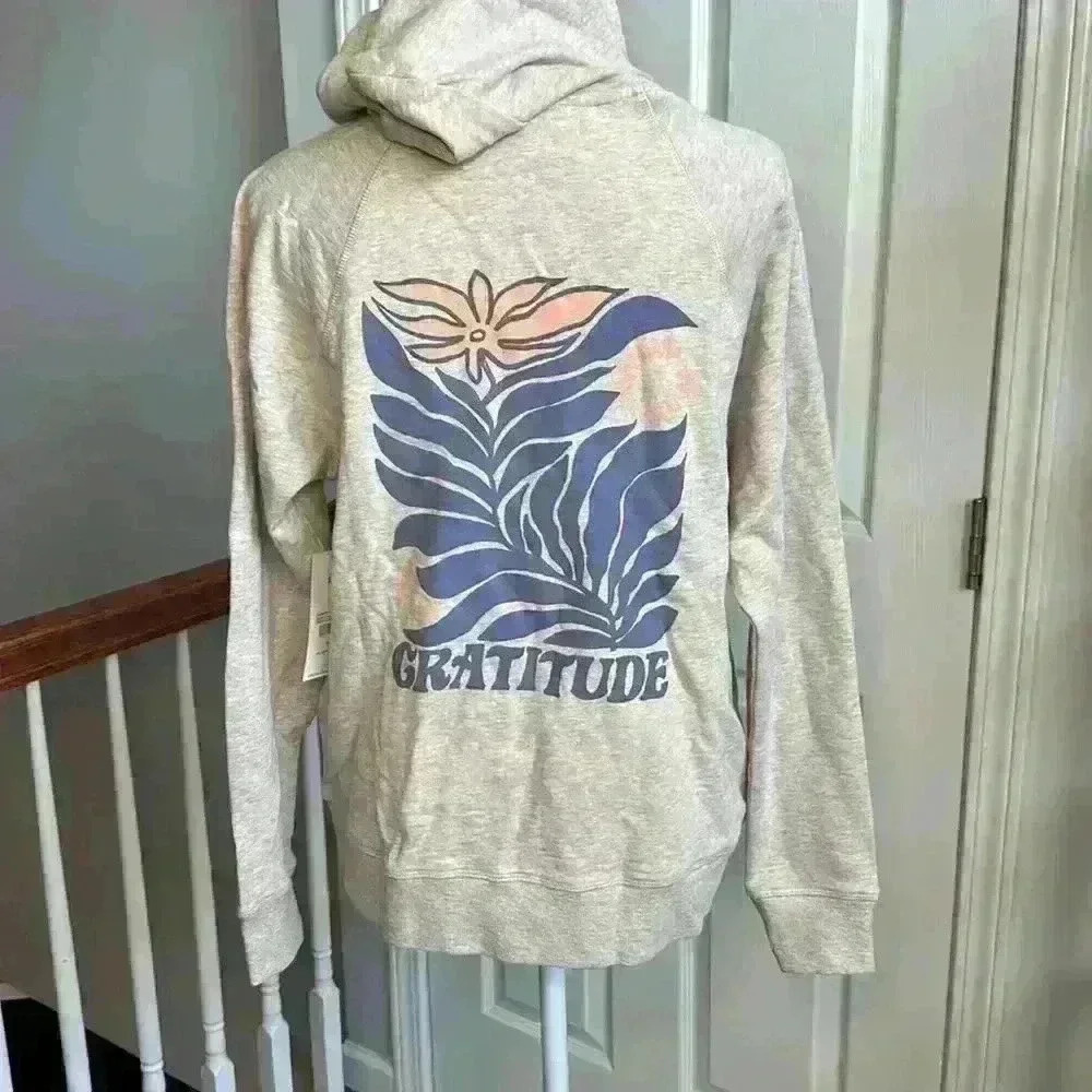 Spiritual Gangster NWT Gratitude SlubTerry Raglan Zip Hoodie OatmealHeather Sz S - Picture 4 of 15